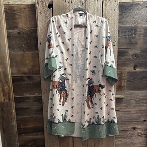 Tasha Polizzi Cream Duster with Sage Trim and Cowboy Print